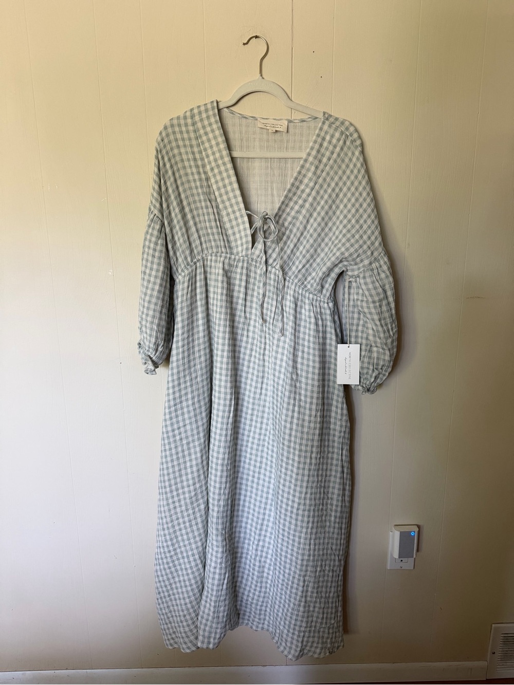 Worth Collective Hunter 100% Cotton Midi Dress in Aqua Plaid - Picture 2 of 6